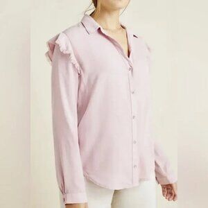Anthropologie Cloth & Stone Ruffled Fray Button Down Top  - Anthropologie - XS